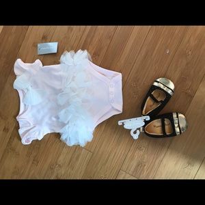 3-6 mo baby girl onesie with tutu AND 6-12mo shoes